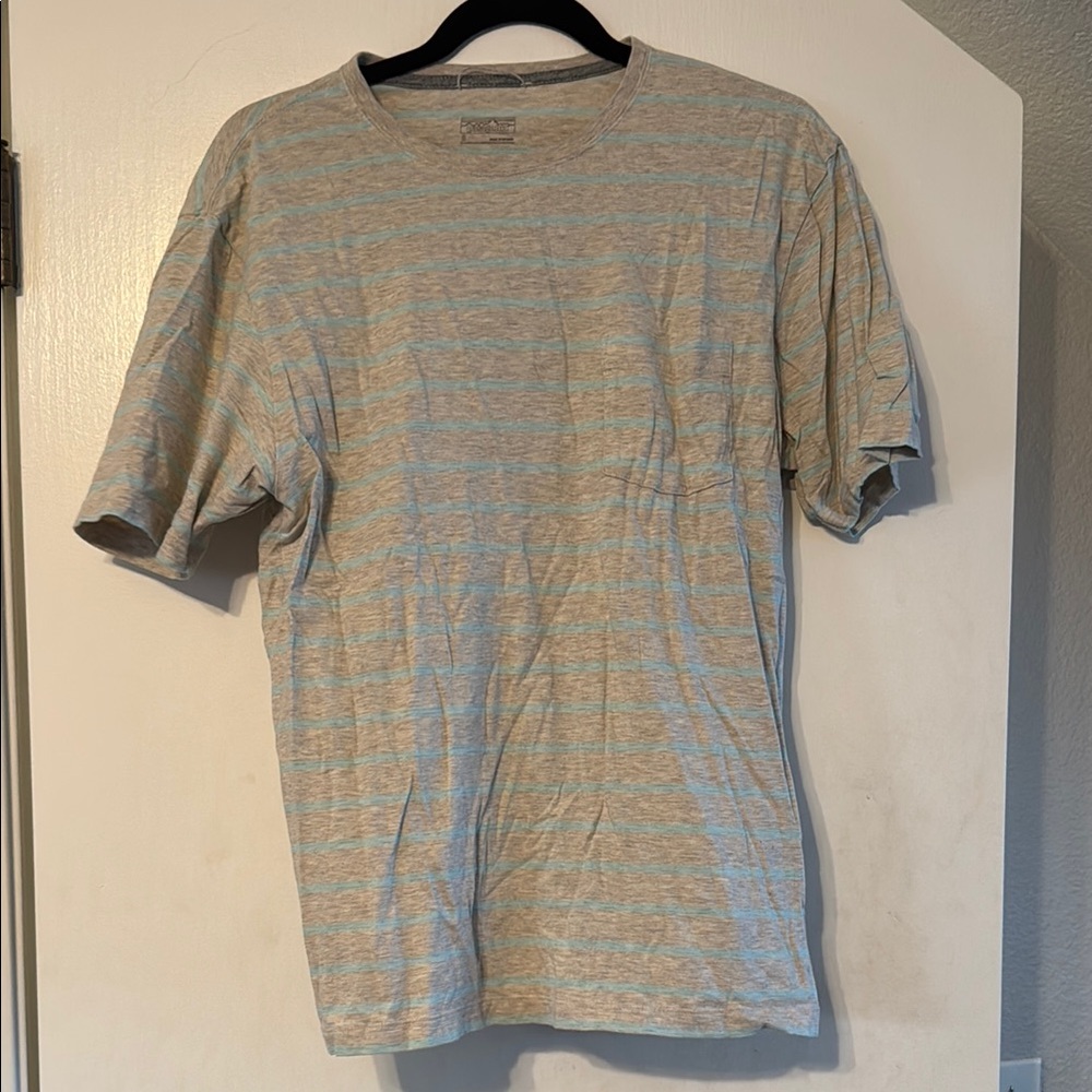 Patagonia Light Gray and Tan Striped Tee